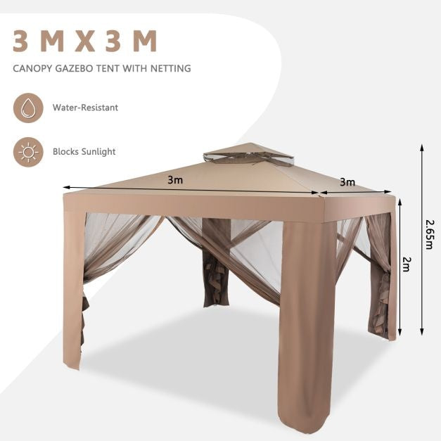 Coast Garten Pavillon Gartenzelt Camping Partyzelt mit 4 Seitenwänden 300x300x265cm Braun