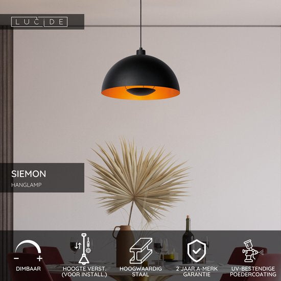 Lucide SIEMON – Hängeleuchte – Ø 40 cm – 1xE27 – Schwarz
