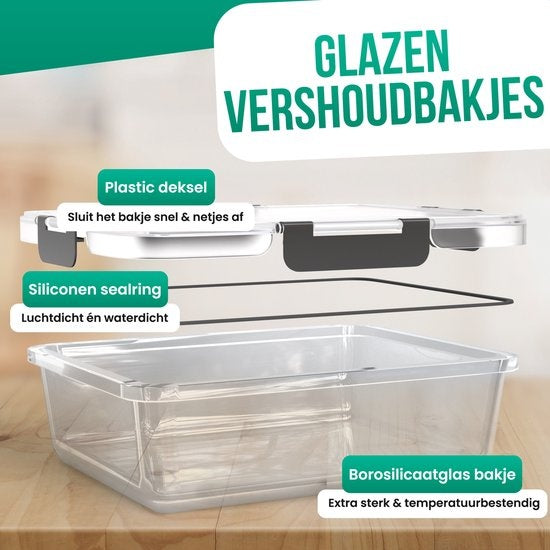 Avalo Food Storage Trays Glas - Meal Prep Trays - Freezer Trays - Mit Deckel - 10 Stück 1060ml / 370ml