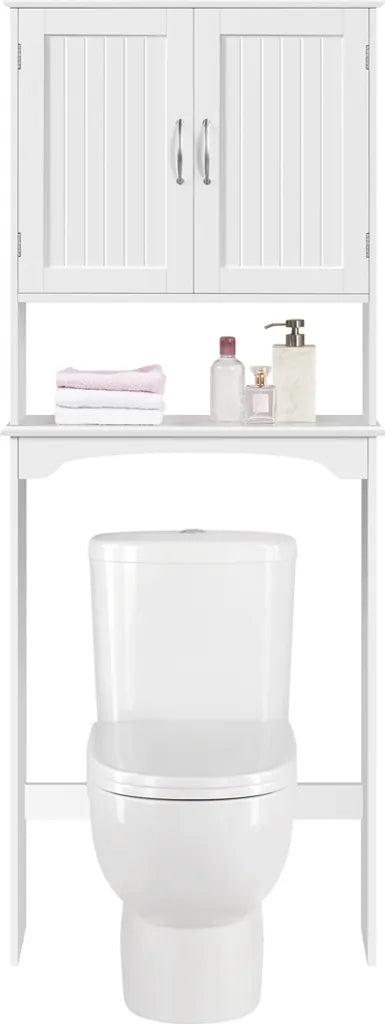 Yaheetech Badezimmerschrank 75 x 23 x 180 cm – Weiß – Aufsatzschrank für Toilette oder Waschmaschine mit verstellbarem Einlegeboden