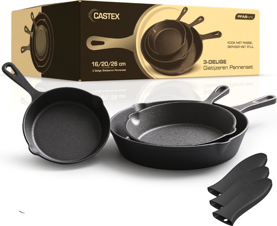 Castex Cast Iron Pan Tri-Set - Gusseisenpfanne - Bratpfanne - Bratpfannenset - BBQ - Pfannen - Pfannenset - Induktion