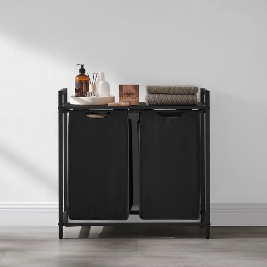 O'DADDYÂ¬Ã† Wäschekorb 2 Fächer - ausziehbarer Wäschesortierer mit Ablage - 73 x 33 x 72 cm - Metall - dunkelgrau