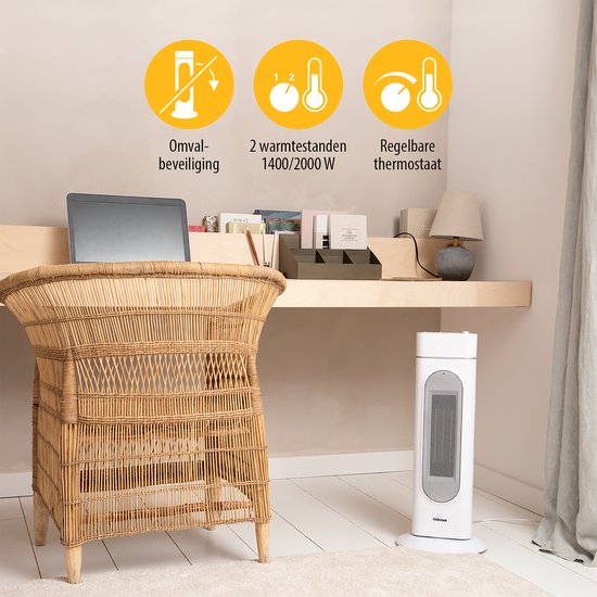 Tristar Elektroheizgerät KA-5088 – Keramik-Turmheizgerät – Fernbedienung – Geeignet für 25 m² – Heizlüfter – Weiß