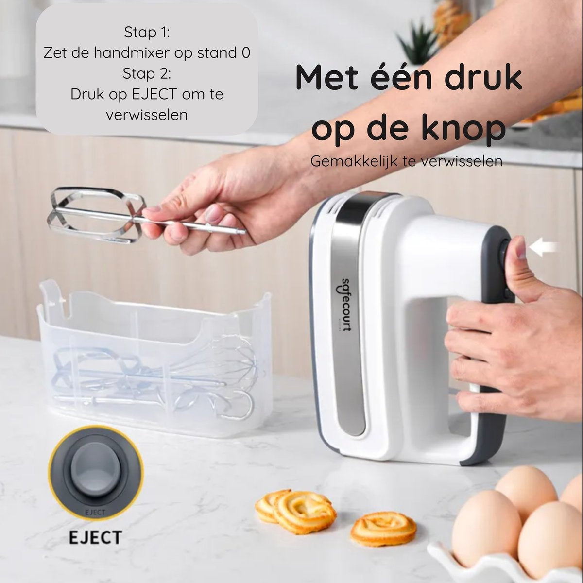 Safecourt Küchenhandmixer - Vielseitiger 5-Gang-Handmixer - Aufbewahrungshalter - Leistungsstark & kompakt