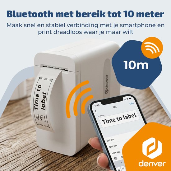 Denver Etikettendrucker – Bluetooth – Verbindung mit Smartphone – 15 x 40 mm – inkl. 4 Etikettenrollen – MBP16