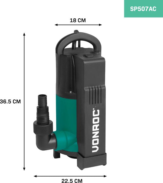 VONROC Tauchpumpe - Schmutzwasserpumpe - Wasserpumpe - 750 - 14000 l/h - Für Schmutz- und Reinwasser - Mit integriertem Schwimmer