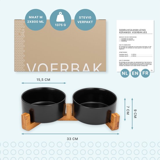 S.old Futternapf und Trinknapf - Mit Ständer - 2x 800 ml - Größe M - Schwarz