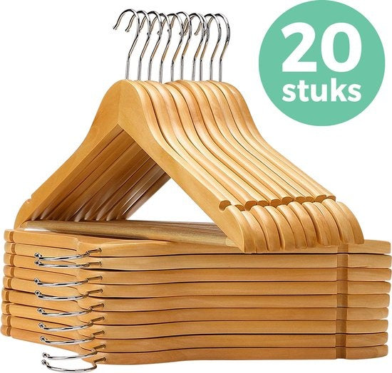 LifeGoods 20 Holzkleiderbügel - Mit Hosenstange - 20 Stück