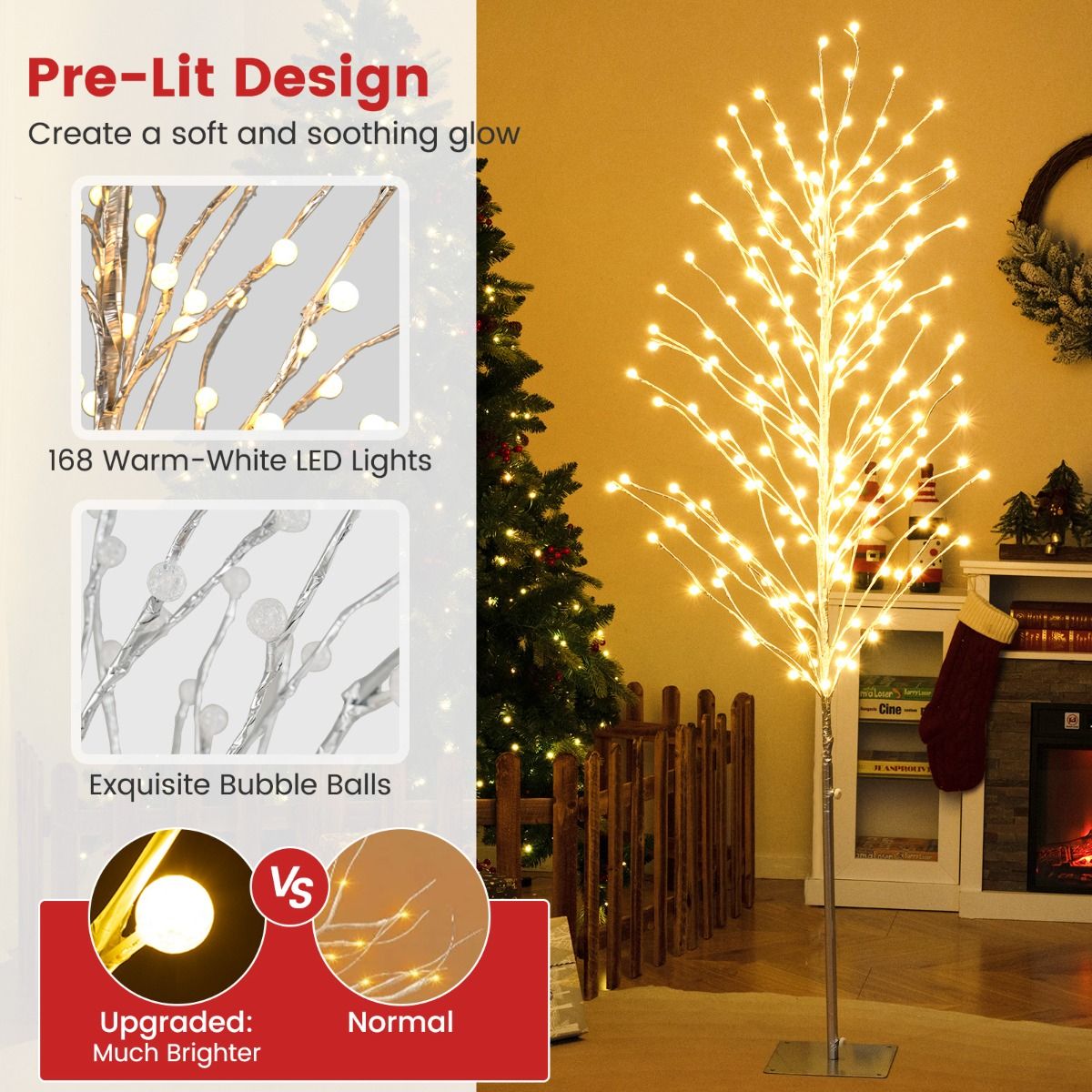 Coast LED-Lichtbaum Birkenbaum - 155 cm - Warmweiß - Metallständer - Für Innen & Außen - Silber
