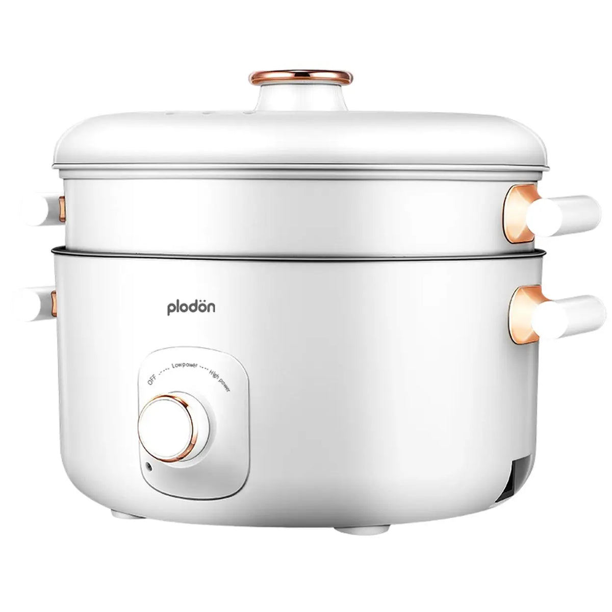 Plodon Elektrischer Hotpot 5 l mit Dämpfeinsatz – 1200 W – 2 Heizstufen – Antihaftbeschichtung