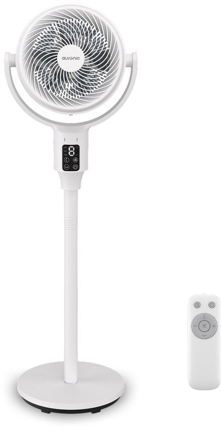 Auronic Stativventilator – Tisch- und Standventilator – 9 Stufen und Timer – Luftkühler – Leise – Mit Fernbedienung und Display – Ventilator – Weiß