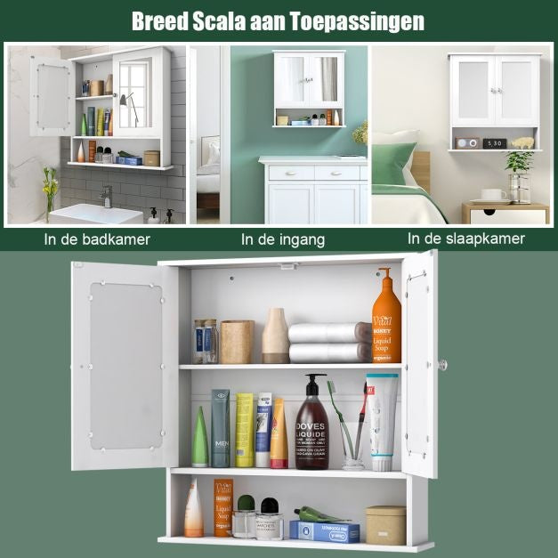 Coast Badezimmerschrank mit Spiegel und Regal - 58,5 x 56,5 x 13,5 cm - Weiß