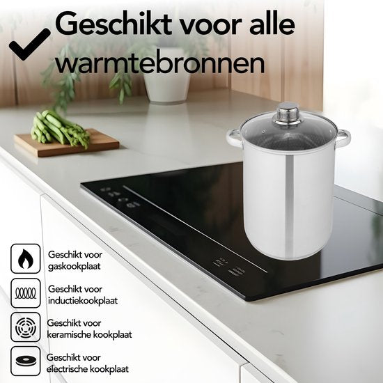 Aviro Spargelpfanne - Nudelpfanne - Ø 16,5 cm - 23cm hoch - 4,2L - Multifunktional - Für alle Wärmequellen geeignet - Edelstahl