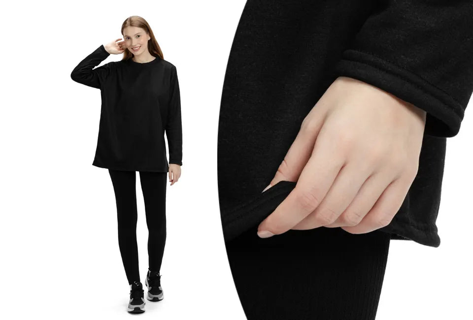 Milanoro Fleece-Tunika für Damen – warm gefüttert – schwarz – Größe L