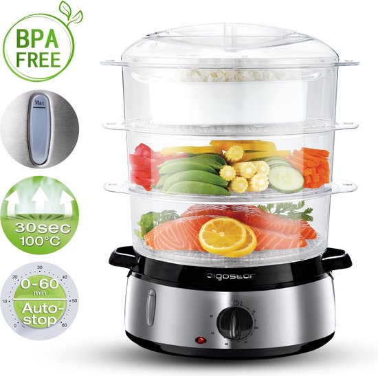 Aigostar Fitfoodie 30INA – Dampfgarer 9 l – mit Timer – 800 W – 3 Ebenen – Edelstahl