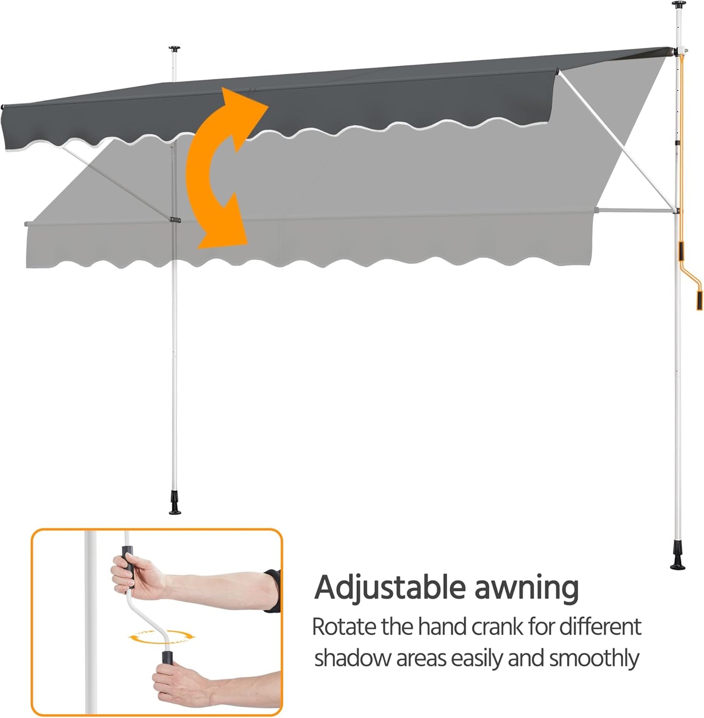 Yaheetech Sonnensegel mit Teleskoprahmen und Aufhängung – 300 x 120 cm – Höhenverstellbar 210–300 cm – UV-beständig – Grau