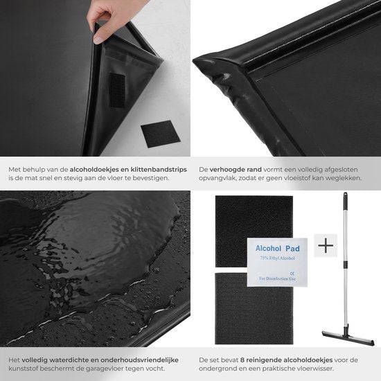 tectake® Garagenmatte – Bodenmatte – 550 x 240 cm – Rutschfest und wasserdicht – Inklusive ausziehbarer Zugleine, Klettpads und Alkoholtüchern – Umweltmatte – Werkstattmatte – Für Garage, Motorrad und Auto