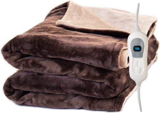 STAUS&BACH POWERNAP- Elektrische Fleece Heizdecke - 1/2 Person kariert/Sherpa - 160x120 cm Kuscheldecke - Waschmaschinenfest - Couverture chauffante - 3 Wärmestufen - Braun