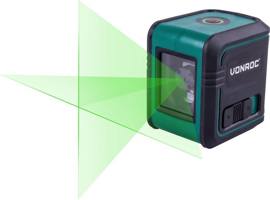 VONROC Kreuzlinienlaser - Grün - Selbstnivellierend - 18 Meter - inkl. Halterung, Aufbewahrungstasche