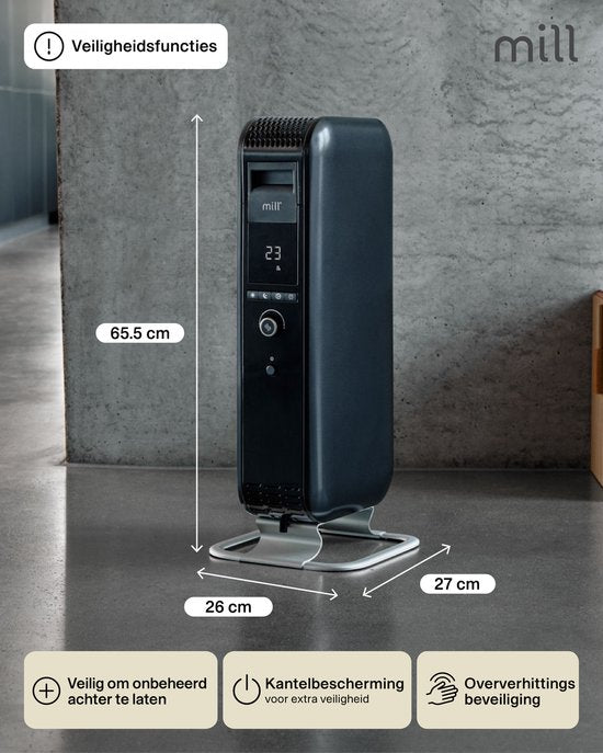 Mill AB-H1000DN BLACK – Design-Ölradiator – 1000 Watt – trocknet die Luft nicht aus – leise – schwarz – 5 Jahre Garantie