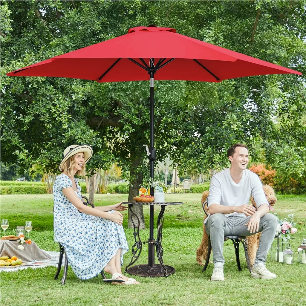 Yaheetech Gartenschirm Ø 269 cm – Rot – Neigbarer Sonnenschirm mit Pendelmechanismus und UPF 50+ UV-Schutz