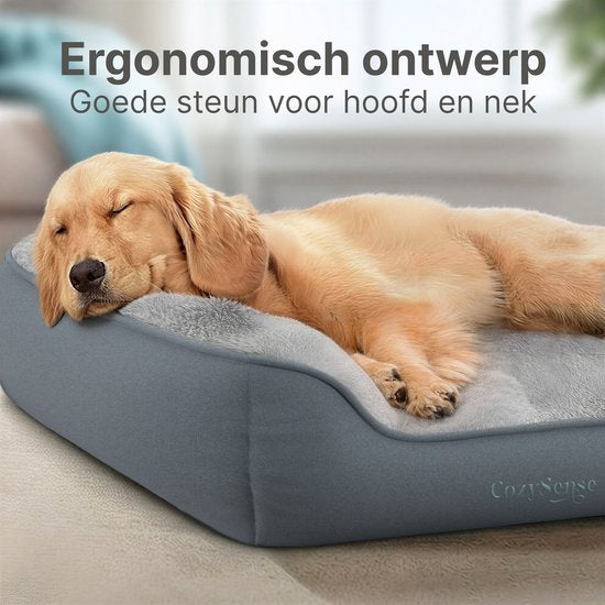 CozySense® Orthopädisches Hundekissen 75x45 cm Größe M - Wasserdicht & waschbar - Sitzkissen und Hundebett - Ultraweicher Sherpa-Stoff - Grau & Anthrazit