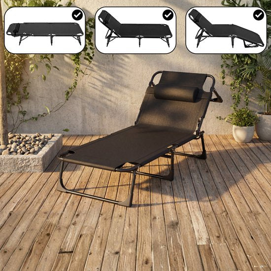 Outbee Lounger - Liege - Sonnenbank - 190x55x30 cm - faltbar - verstellbar - wetterfest - Schwarz
