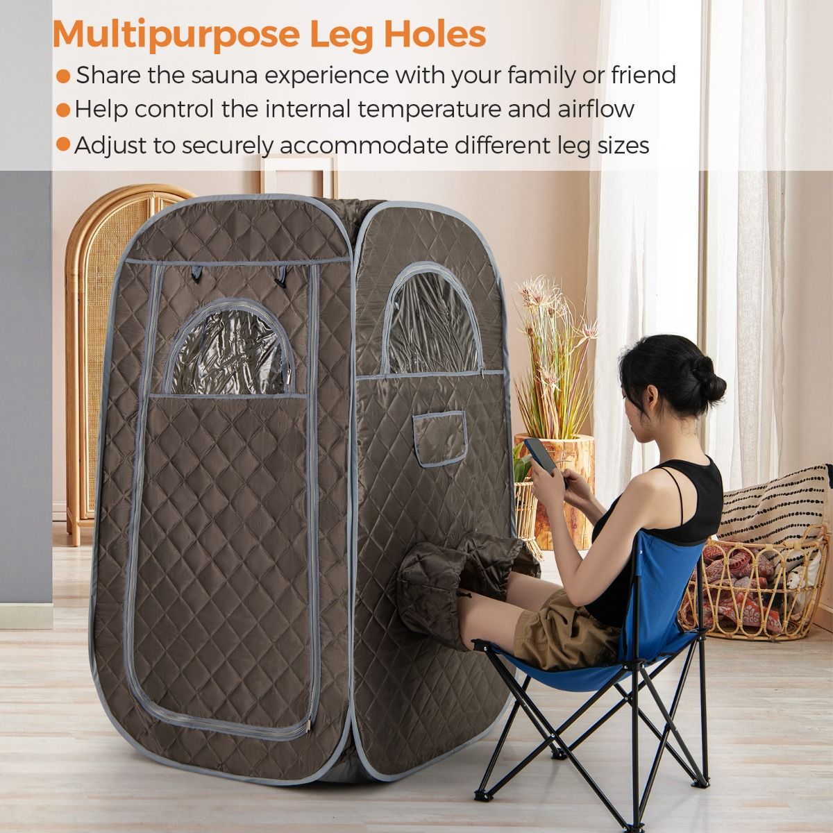 Coast tragbare Dampfsauna – Heimsauna für 1–2 Personen – 3-Liter-Dampferzeuger – Grau 89 x 89 x 149 cm