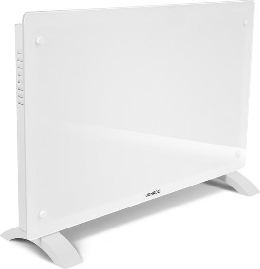 VONROC Luxury electric heater - Konvektorheizung mit Glasscheibe - 1000W/2000W - Beheizt Räume bis zu 24m2 - Gesteuert sowohl mit App (über Wifi) als auch manuell - Einstellbarer Thermostat und Timer - Weiß