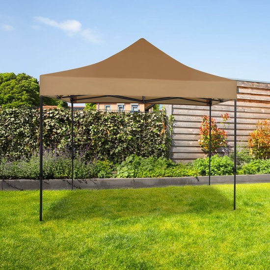 VONROC Partyzelt - 3x3 m - Premium easy-up Partyzelt - Modulares Design - Faltbar - Wasserdicht - Stahlrahmen - 50+ UV Schutz - Inklusive Aufbewahrungstasche - Beige