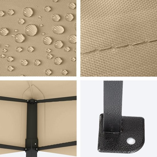 LifeGoods - Partyzelt - Pavillon - 3,0 x 4,5 m - leicht aufbaubar, faltbar, wasserdicht - Tragetasche mit Rädern - Beige