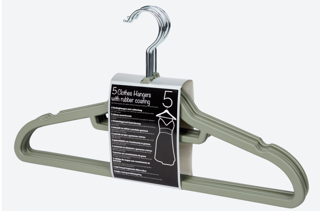 Kleiderbügel-Set, 5er-Pack – Grün/Schwarz – Rutschfest, 55 % recyceltes Material