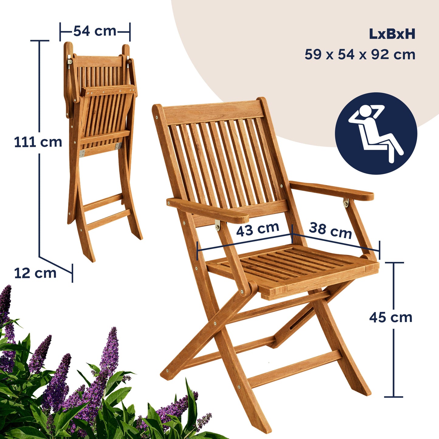 Casaria Gartenstühle Sydney, 2er-Set – Akazienholz – 92 x 54 x 59 cm – Braun