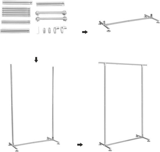 Perel Kleiderständer auf Rädern, 1 Stange, 120 x 50 x 120 cm, Tragfähigkeit 75 kg, Metall