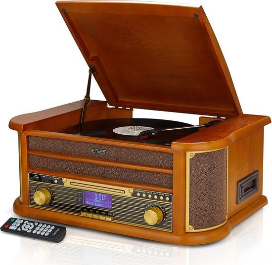 Denver Retro-Schallplattenspieler - Eingebaute Lautsprecher und Verstärker - DAB-Radio - Radio-CD-Player - MRD51 - Holz