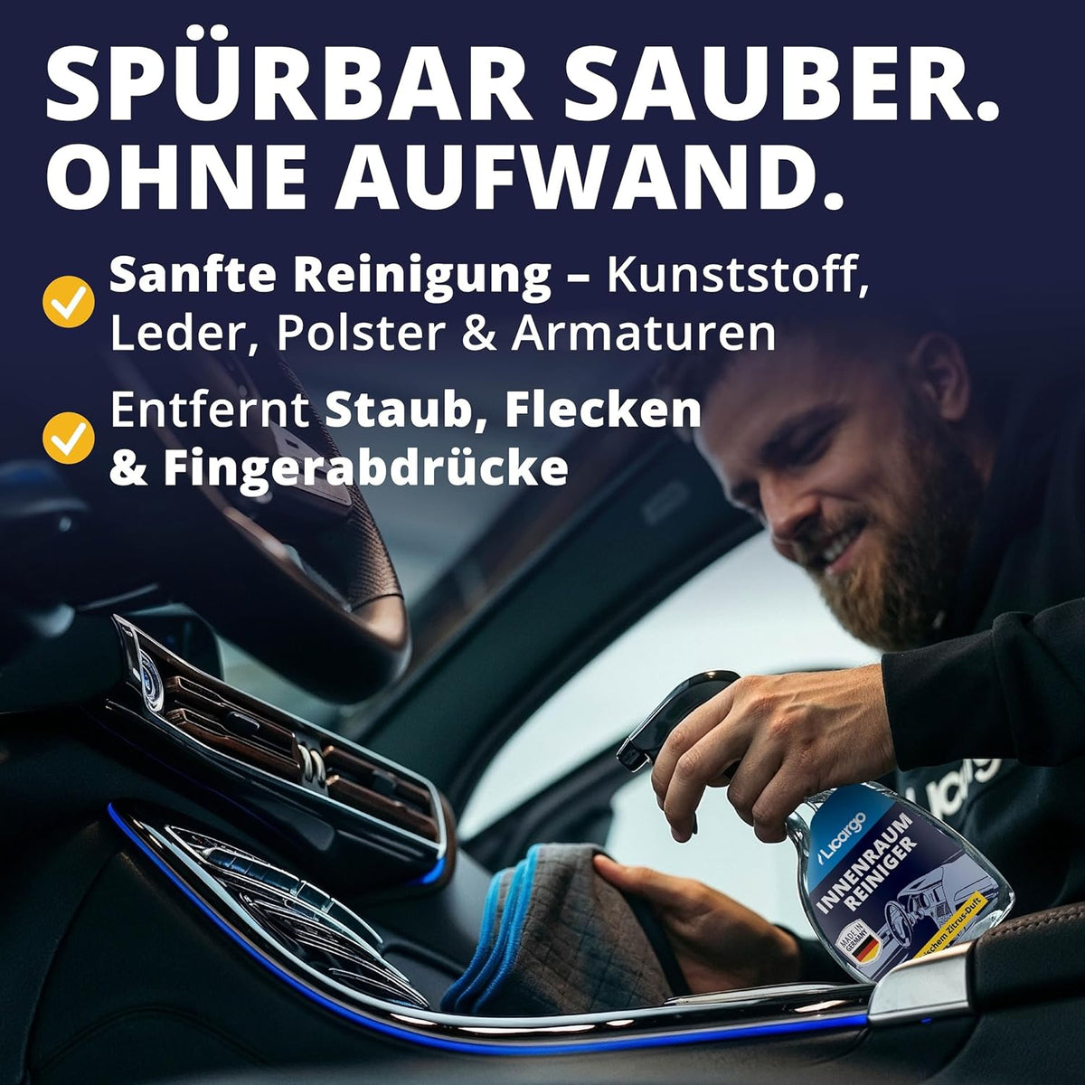 LICARGO Premium Cockpit-Innenraumreiniger 500 ml – pH-neutral – für Kunststoff, Polster und Leder – porentiefe Reinigung – Cockpitpflege