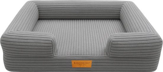 By Cee Cee Orthopädischer Hundekorb - Orthopädisches Hundekissen - Hundebett - Gerippter Stoff - Für kleine Hunde - Dunkelgrau - 80x55