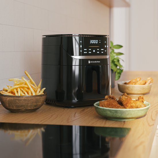 KitchenBrothers Airfryer XL - 5L - 1500W - Heißluftfritteuse - 80ºC bis 200ºC - 8 Kochprogramme - Schwarz