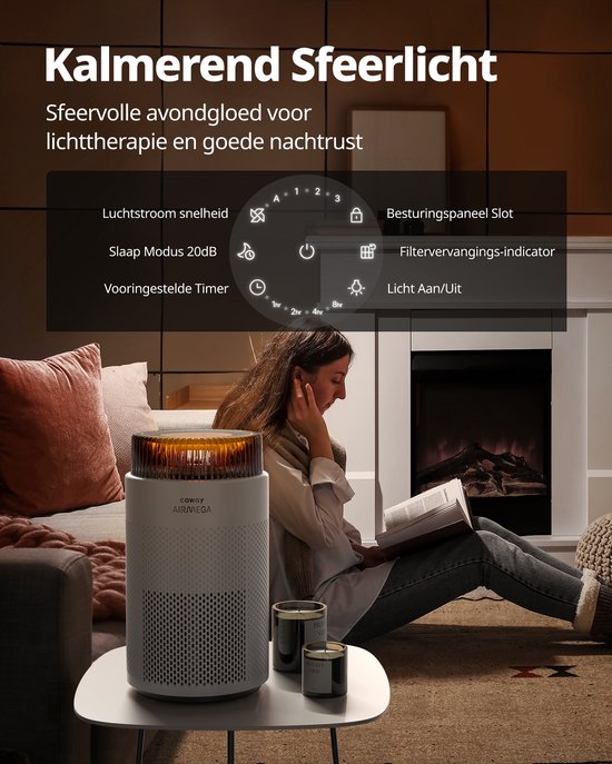 Coway Airmega 100 Luftreiniger – Für Räume bis zu 63 m² – HEPA-Filter + Aktivkohlefilter – 244 m³/h – Gegen Staub, Pollen und Allergene – Flüsterleise (20 dB) – ECARF-zertifiziert – Luftreiniger –