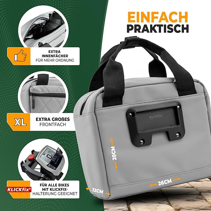 MIVELO - Lenkertasche - Wasserabweisend & Klickfix-kompatibel - 7 Liter - Grau