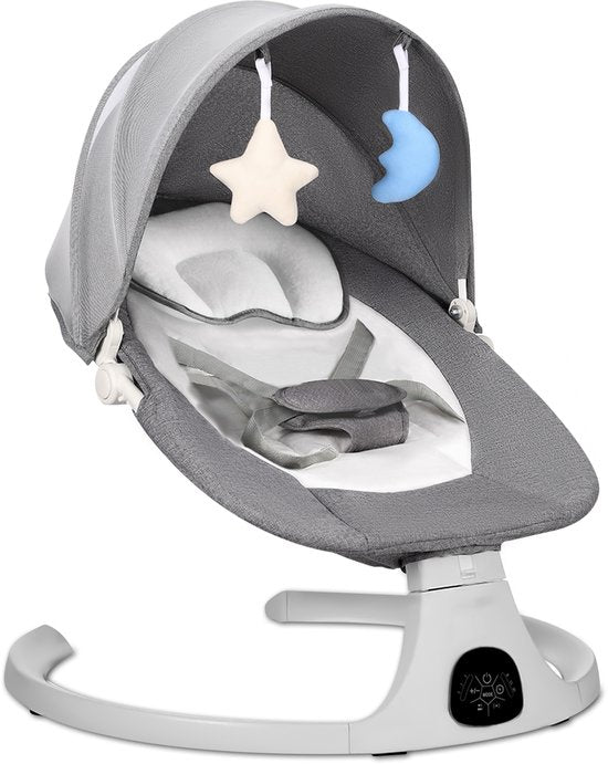 Oemmie Elektrischer Schaukelstuhl - Babyschaukel - Schaukelstuhl Baby - Babywippe - Inklusive Bluetooth-Funktion und Fernbedienung - 5 Schaukelpositionen - Grau