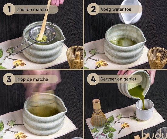Budu Matcha-Set 7-teilig - Matcha-Besen - Matcha-Schale - Matcha-Besen - Matcha-Starter-Set - Sieb - Matcha-Geschenkset - Weihnachtsgeschenk