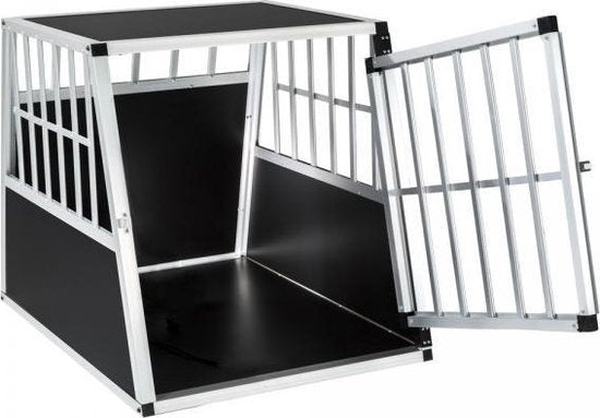 tectake Hundetransportbox - 90 x 66 x 69,5 cm - Schwarz/Silber