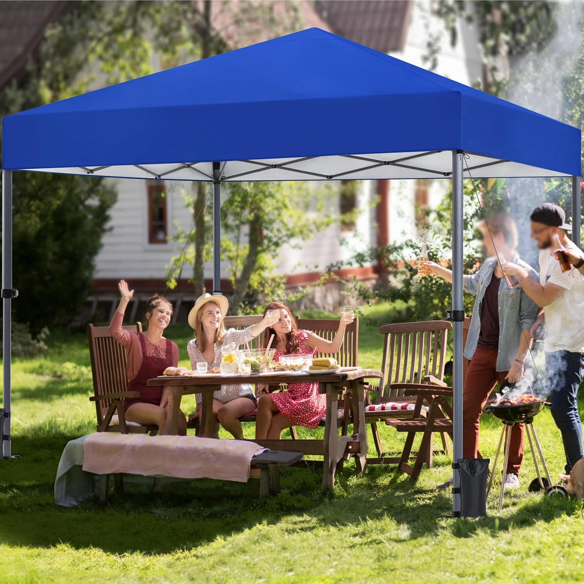 Yaheetech Pop-up-Faltpavillon 3 × 3 m, höhenverstellbar von 170,5 bis 265,5 cm, blau