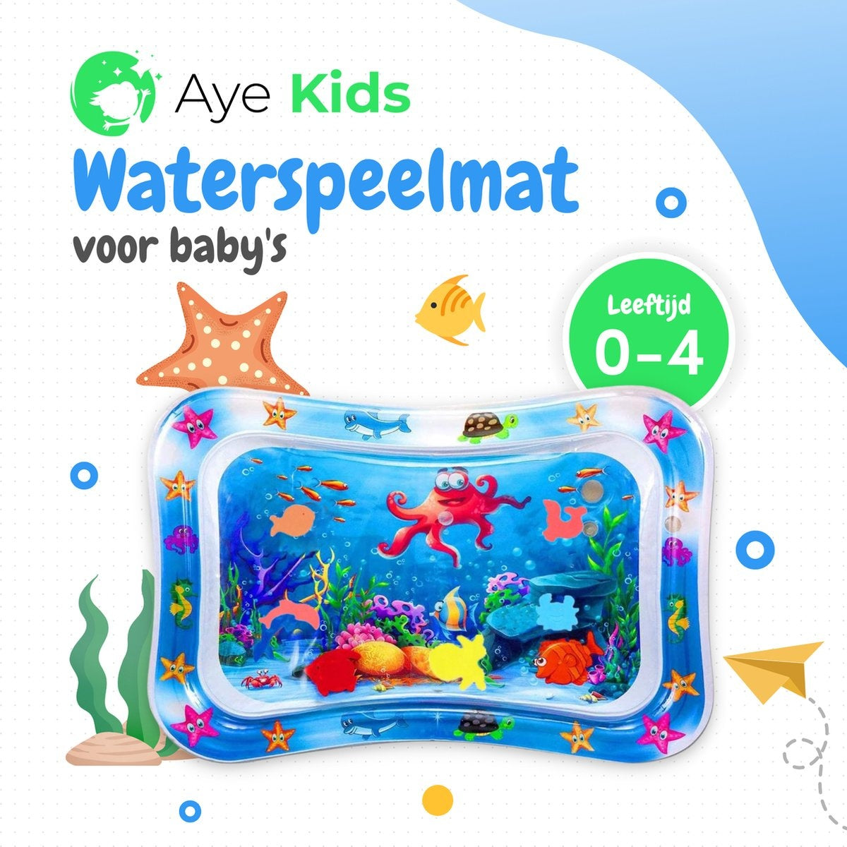 AyeKids Wasser Spielmatte - Wasser Matte - Spielmatte - Aufblasbar - Wasser Matte Baby - Blau