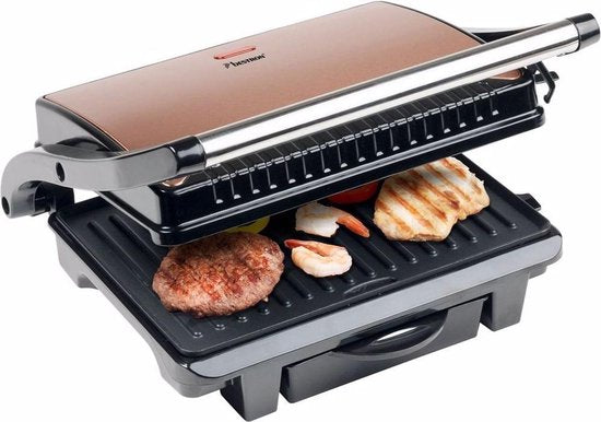 Bestron Kontaktgrill – ASW113CO – 1000 W – Sandwichtoaster – 25 x 17 cm Grillfläche – Kupfer – 5 Jahre Garantie