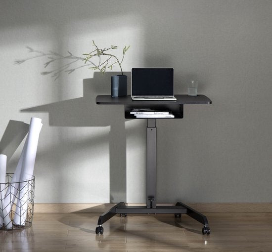 VDD Gaming - Schreibtisch - Laptoptisch - Sitz-/Stehpult - Mobil - Workstation - Laptopständer - Beistelltisch auf Rädern - Schwarz