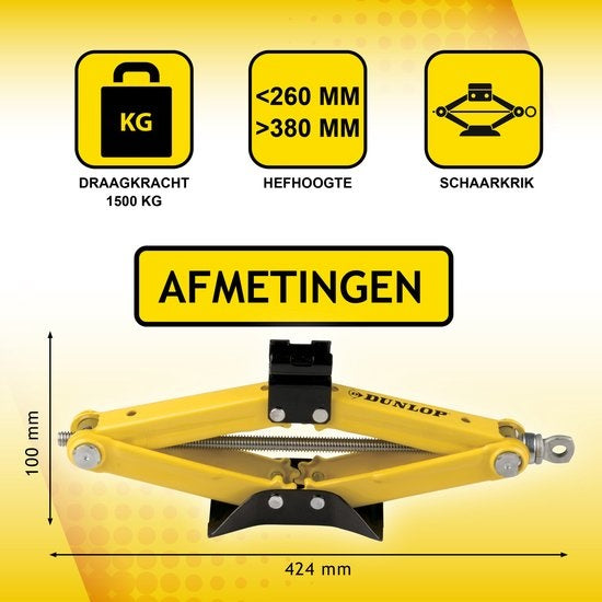 Dunlop Jack - Mechanisch - Tragfähigkeit 1,5 Tonnen - Hubhöhe 26-38 cm