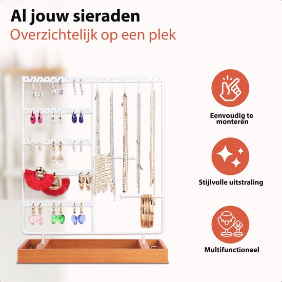 Posity Schmuckständer - Schmuckhalter - Ohrringständer - Schmuckhalter - Für Halsketten/Armbänder/Ringe/Schmuck - Holz & Metall - Weiß