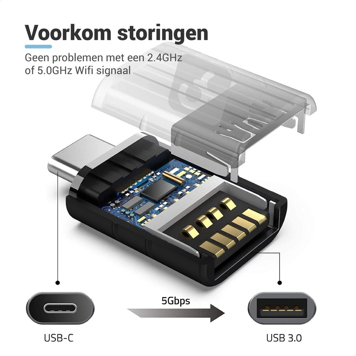 Teeco - USB C zu USB A - 2 Stück - USB C zu USB A - USB 3.0 - 5Gps - Thunderbolt - USB - Geeignet für USB-Stick, USB-Hub, USB-C-Hub und USB-Splitter - Aluminium - Schwarz